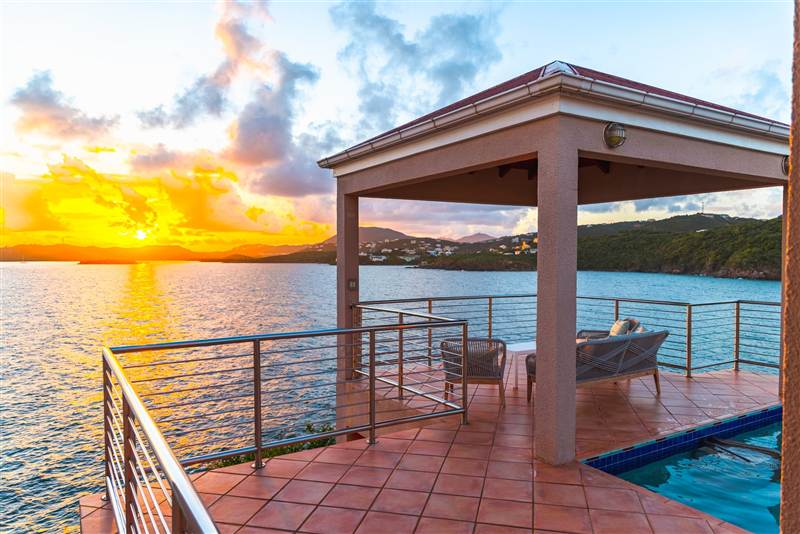 Aerial view of Ocean Pointe Caribe estate on the rocky point near Secret Harbor, St Thomas USVI